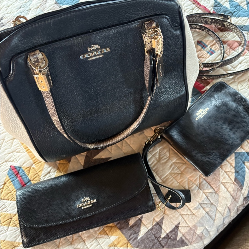 Coach Black and Cream Satchel Set